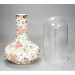 A mid 20th century Chintz vase and a glass dome, vase 27cm