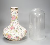 A mid 20th century Chintz vase and a glass dome, vase 27cm