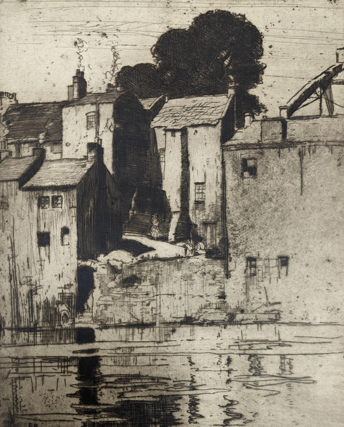 Frank Brangwyn, etching, Barnard Castle from the river Tees, initialled in the plate, 37.5 x 30cm,