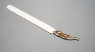 A Japanese mixed metal and ivory page turner,38 cms long.