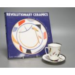 Russian Suprematist-style coffee cup and saucer, 20th century, together with a volume of
