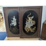 A pair of Japanese Shibayama panels, Meiji period, with cinnabar lacquer frames