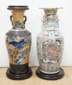 A large Chinese crackle glaze vase, late 19th/early 20th century and a large Chinese famille rose