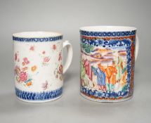 Two 18th century Chinese export famille rose mugs 13cm