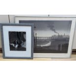 Trevor Grimshaw, lithograph, The Viaduct, signed 100/150, 44 x 66cm, a charcoal drawing of Leda