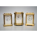 Three carriage timepieces, tallest 12 cm