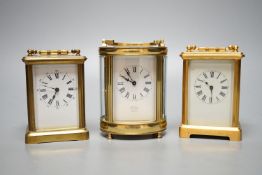 Three carriage timepieces, tallest 12 cm