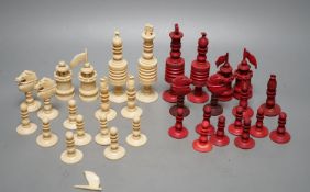A Chinese ivory chess set, Kings 14cm
