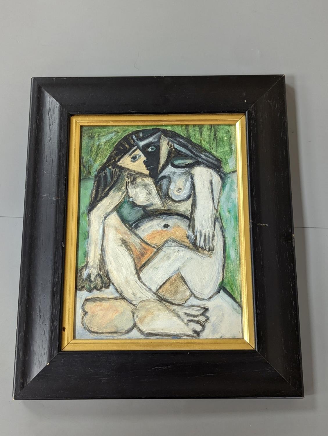 After Picasso, mixed media, Seated female nude, 22 x 16cm - Image 2 of 2