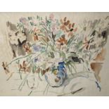 Modern British, watercolour, Still life of flowers in a glass vase, 47 x 62cm