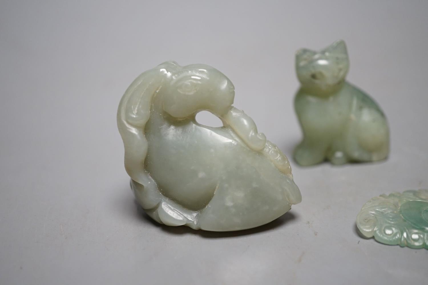 Four Chinese jade carvings of animals and fruit, tallest 4cm - Image 2 of 2