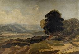 Copley Fielding (1787-1855), oil on paper laid onto glass, Trees in a landscape, inscribed and