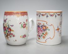 Two 18th century Chinese export famille rose mugs, 13cm