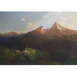 Austrian School, oil on canvas, Church in a mountain landscape, 59 x 81cm