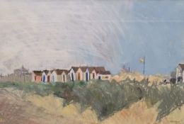 Alexander Lumley (b.1958), watercolour and pastel, 'Beach Huts, Southwold, Suffolk', signed and