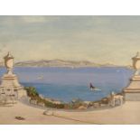 John Maude, watercolour, Coastal scene with dalmatian, label verso, 22 x 29cm