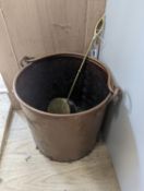 A Victorian cylindrical coal bucket, and a chestnut roaster,pail 30 cms high.