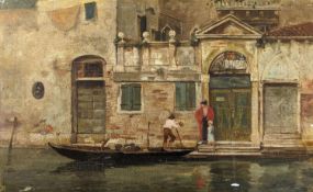 William Jobbins (fl.1872-1893), oil on panel, Venetian canal scene with gondolier, inscribed