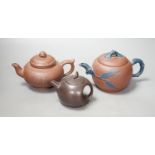 Three Chinese Yixing teapots, tallest 10cm