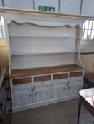 A Victorian style part painted pine dresser, length 183cm, depth 43cm, height 198cm