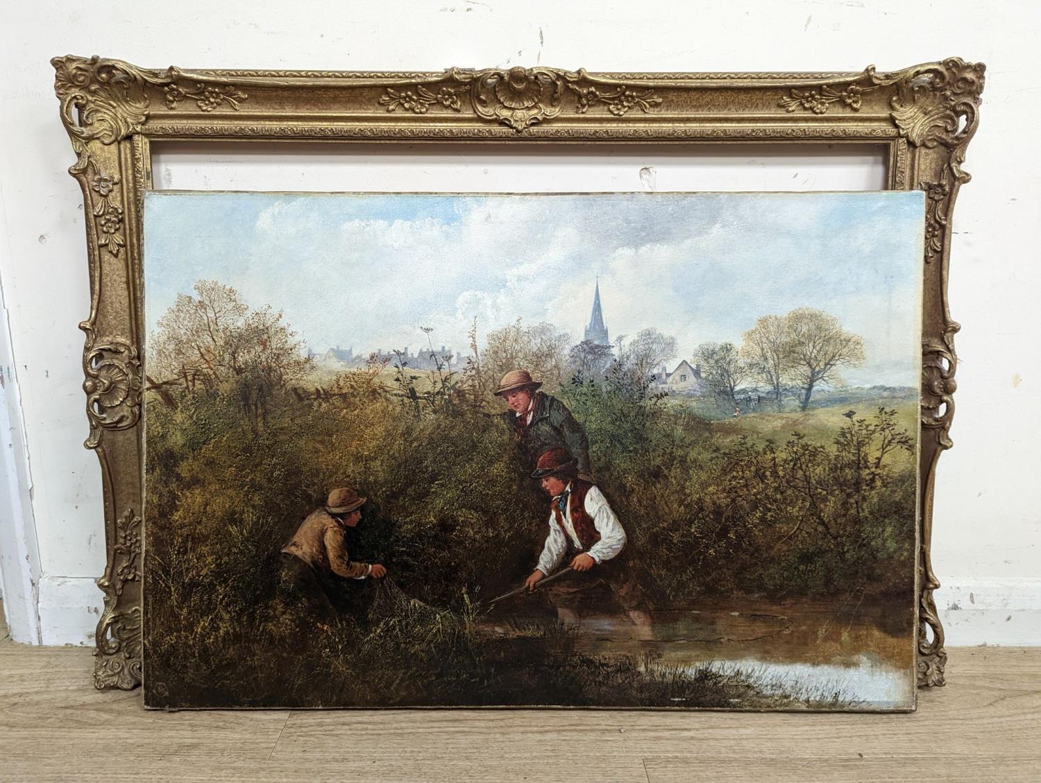 Victorian School, oil on canvas, Eel catchers, monogrammed CAH, 50 x 76cm - Image 2 of 2