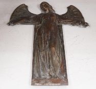 A cast bronze angel, initialled ‘P.D’ to bottom right, 72cm