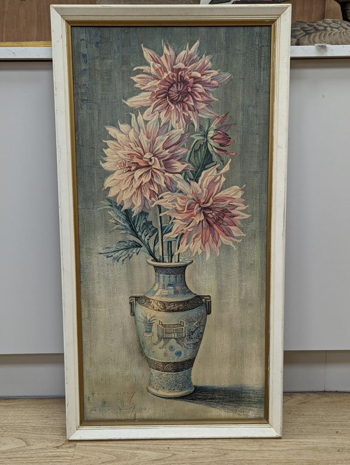 After Tretchikoff, colour print, Chrysanthemums in a Chinese vase, signed in the plate and also - Image 2 of 2