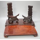 Two Chinese hardwood low stands and two similar plate stands, largest 36cm