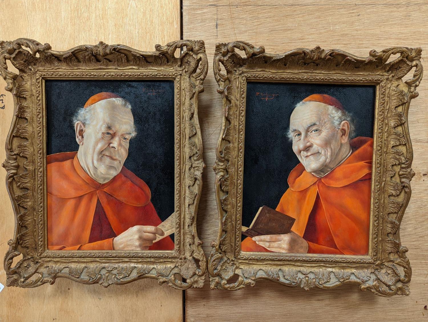 Otto Eichinger (1922-2004), pair of oils on board, The Erudite Monk and Monk reading a letter, - Image 2 of 2