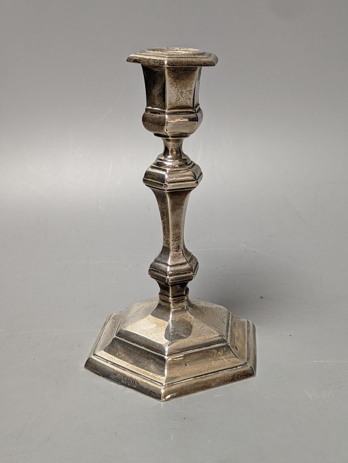 A late Victorian silver hexagonal candlestick, Thomas Bradbury & Sons, London, 1897, 17.3cm,