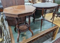 An Edwardian oval satinwood banded occasional table, width 76cm, height 71cm together with a