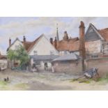 William John Montaigne (1839-1902) - watercolour, Old inn and buildings at Hemel Hempstead, signed