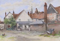 William John Montaigne (1839-1902) - watercolour, Old inn and buildings at Hemel Hempstead, signed