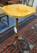 A Sheraton revival satinwood tripod table, with inlaid octagonal top, width 30cm depth 26cm height