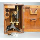 A Victorian microscope, in a mahogany case