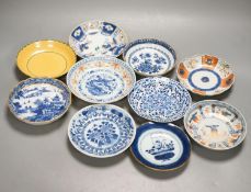 Ten various Chinese porcelain saucer dishes, largest 15cm