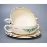 A Clarice Cliff Biarritz thirty-four piece soup set