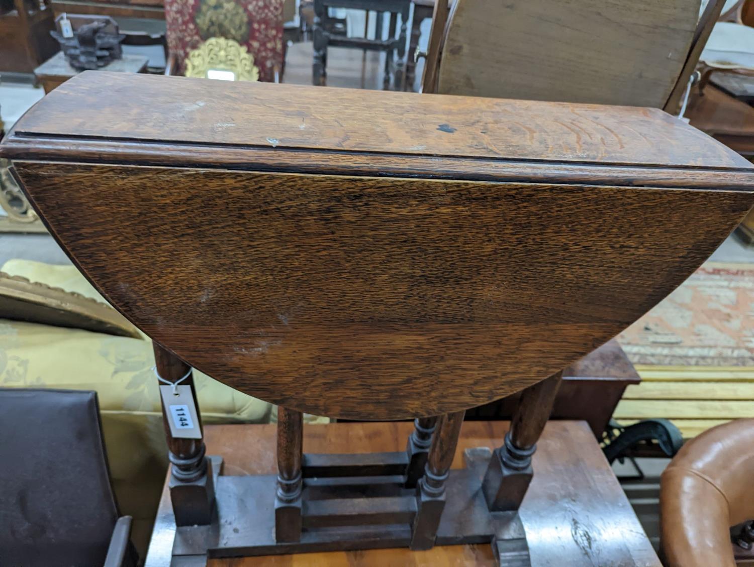 An 18th century style oak drop flap occasional table, width 60cm, height 62cm - Image 2 of 2