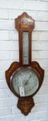 A Victorian marquetry inlaid mahogany aneroid barometer / thermometer, height 82cm