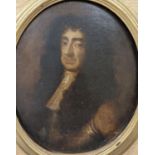 After Sir Peter Lely (1618-1680), oil on wooden panel, Portrait of Charles II, 30 x 24cm