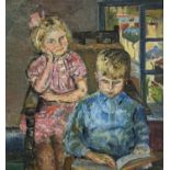 N. Hudson, oil on canvas, Portrait of two children, signed, 75 x 70cm