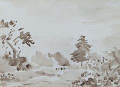Philip Wilson Steer (1860-1942), brown wash on paper, 'Long Crendon 1924', Spink label verso, 22 x