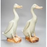 A pair of Chinese celadon glazed geese, 30cm