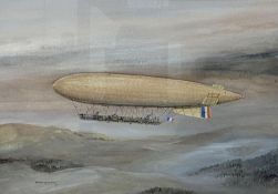 § § Norman Wilkinson (1878-1971), ink and watercolour, Fleurus Airship French Army 1912, signed with