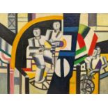 After Fernand Leger, oil on board, Abstract figures, bears signature, 29 x 39cm