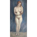 English School, circa 1910, oil on canvas board, Standing female nude, 37 x 18cm