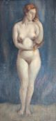 English School, circa 1910, oil on canvas board, Standing female nude, 37 x 18cm