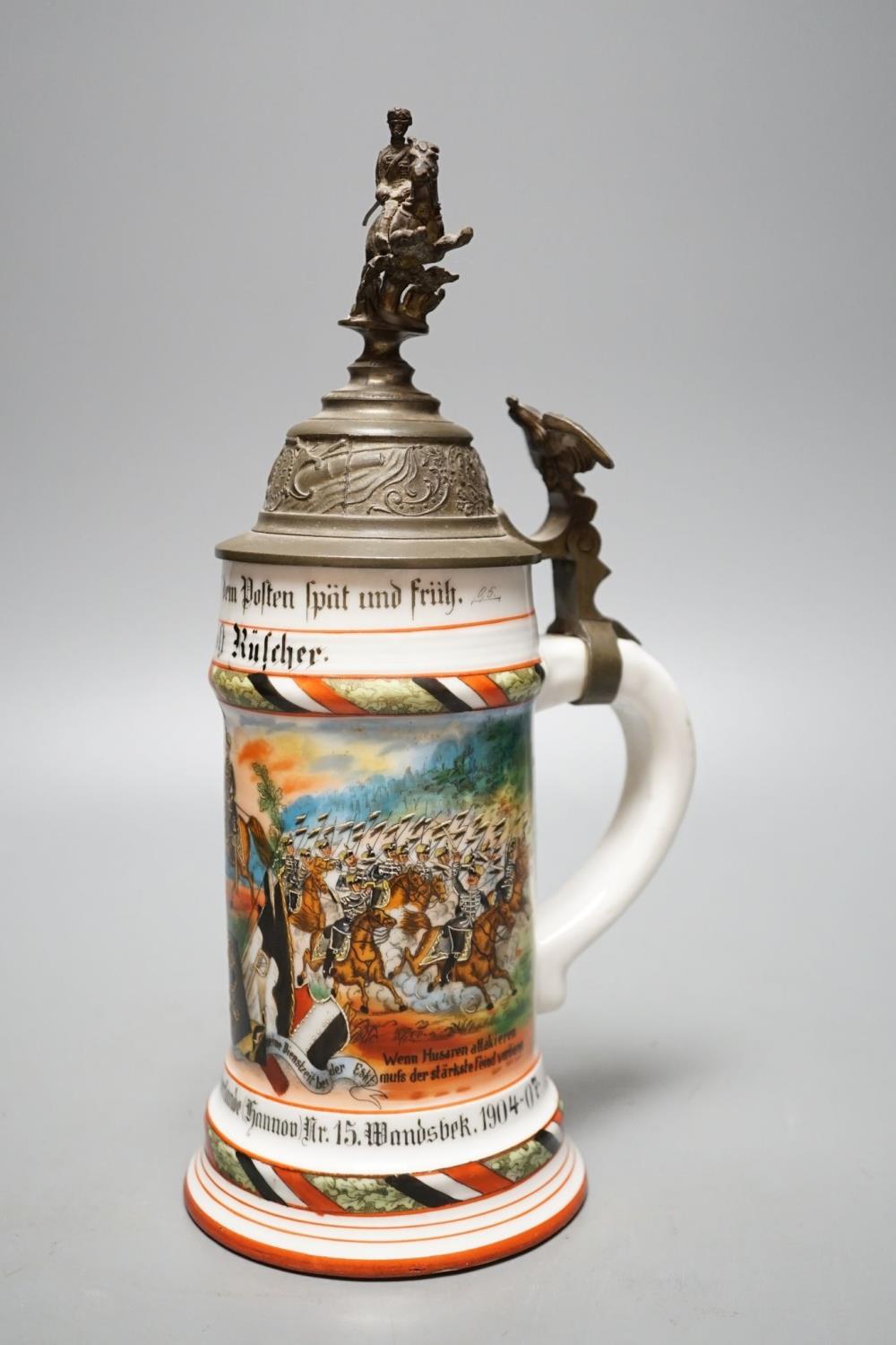 An Imperial German Prussian Reservist commemorative stein, half litre capacity, named to Kulcher, 29 - Image 2 of 2