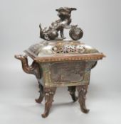 A 19th century Oriental bronze and enamel censer and cover, 40cm