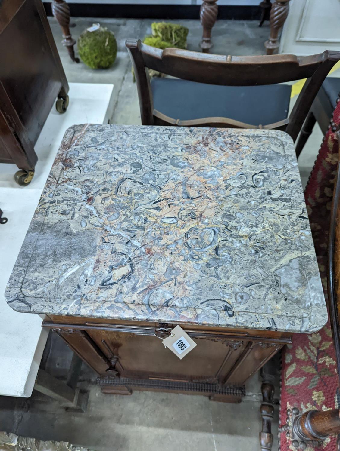 A 19th century fossil stone topped bedside table, width 42cm, depth 38cm, height 75cm - Image 2 of 2
